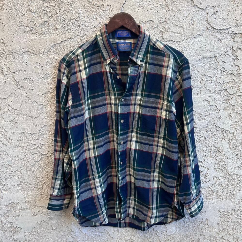 Vintage Pendleton Pure Virgin Wool Plaid Button Down Shirt Mens Medium